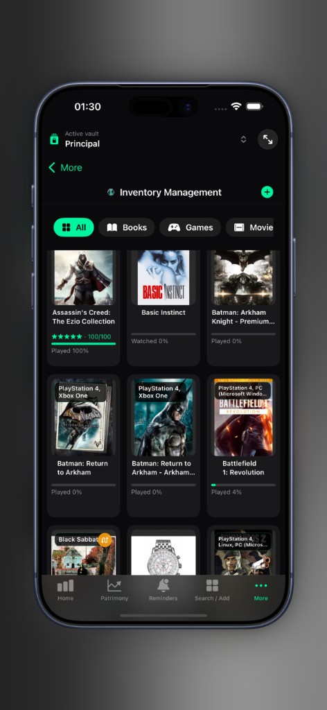 Axior on iPhone showing Showcase mode.