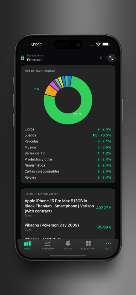 Captura de Axior en iPhone mostrando Recordatorios.