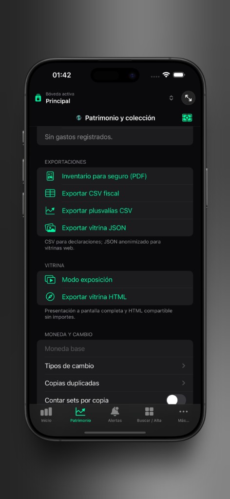 Captura de Axior en iPhone mostrando Exportaciones.