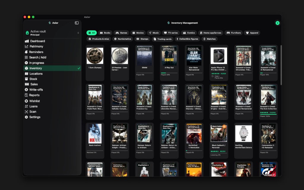 Axior on Mac showing Showcase mode.