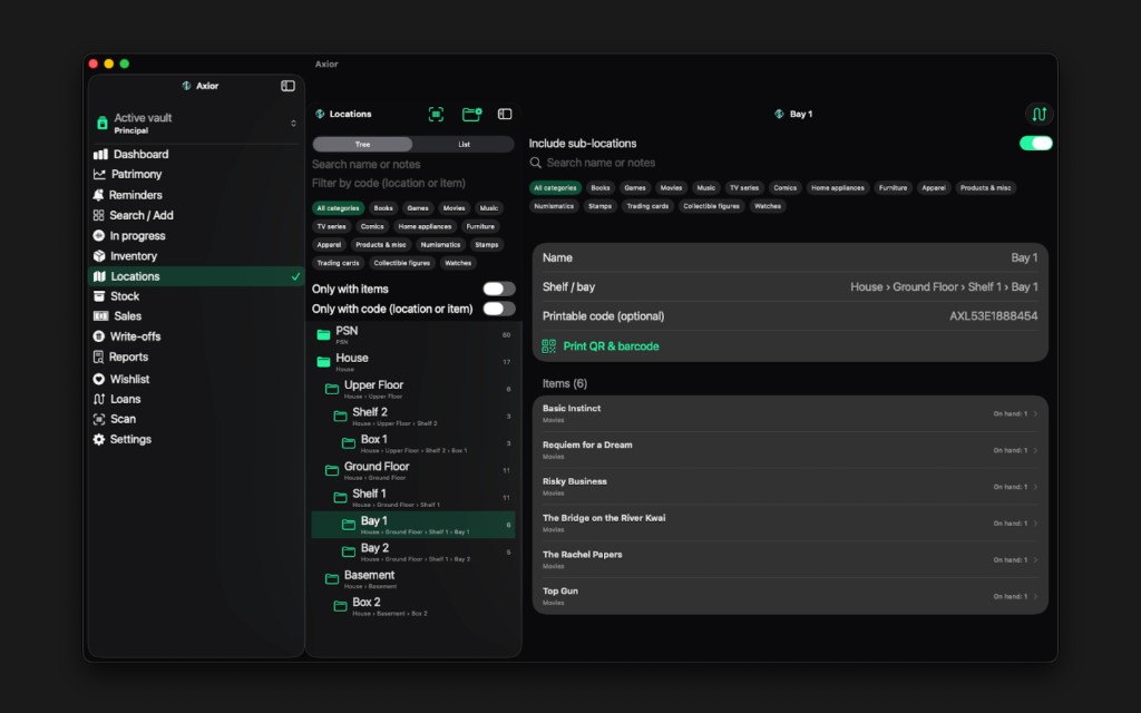 Axior on Mac showing Track your stock on the side.